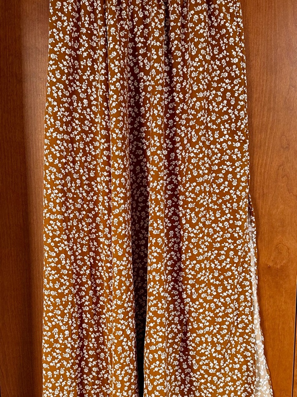 Rust Floral Maxi Skirt with White flower Print